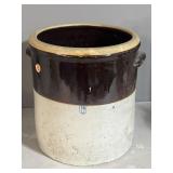 6 gallon brown and white stoneware crocK