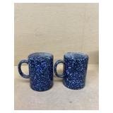 Blue white speckled salt and pepper shakers