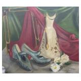 Impressive Still-Life on canvas of shoes, flowers