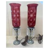 (2) Cranberry Lamps w/ Prisms