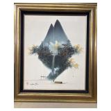 Oriental painting on canvas of waterfall and