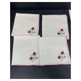 (4) strawberry hand, stitch, vintage table linens