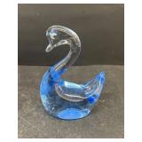 Clear, blue art glass swan