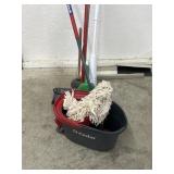 Mop, bucket, mops, and brooms