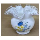 Fenton and painted butterfly ruffled vase