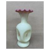 Fenton yellow pink ruffled vase