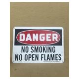Danger no smoking open flames plastic sign