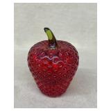 Glass strawberry paperweight