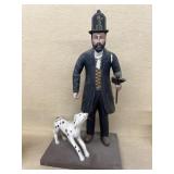 Hand car, wooden fireman, and dog