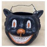 Black cat Halloween basket, molded plastic