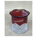 1952 cranberry and cut glass souvenir toothpick