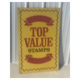 1965 top value stamps metal sign