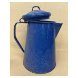 Blue and white enamel coffee pot