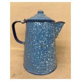 Blue white speckled coffee pot enamel