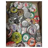 Collectible pin backs, farm related, gas e