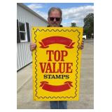 1965 top value stamps metal sign