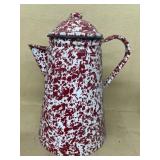 Red white speckled enamel coffee pot