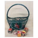 Wooden blocks with bird basket