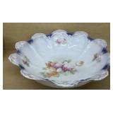Germany deep ruffled bowl rose painted