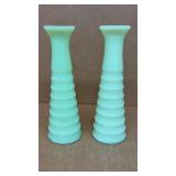 Ribbed Jadite Candle Holders *glows*