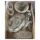 Clear, glass salt and pepper, shakers butter dish