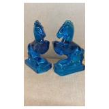 Blue Glass Horse Bookends