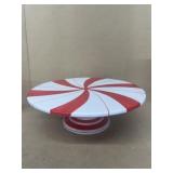 Christmas candy cane striped cake plate