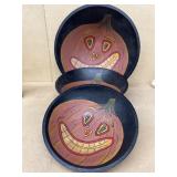 Halloween pumpkin, hand-painted wooden bowls