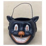 Halloween scary, cat wooden basket