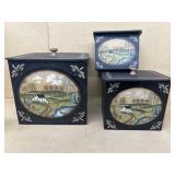 Wooden hand painted canister boxes