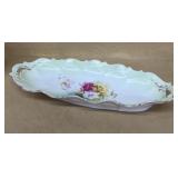 Flower, painted double handled relish dish
