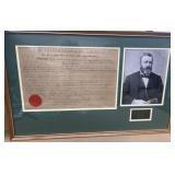 Ulysses S Grant, 1877 certificate number 10 framed