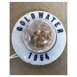 1964 gold water, snow globe with globe button