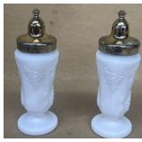 Milk, glass salt, and pepper shakers