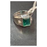 Mens 925 Green Stone ring sz 10 1/2