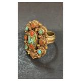 Topaz & Coral 925 Ring sz 7 1/4