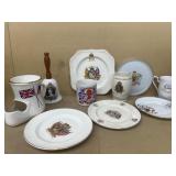 Queen Elizabeth collection plates, bells, cups