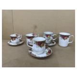 Old country rose cups and saucers