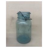 Blue ball canning jar, July 14 1908 number four