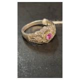 Sterling Pink stone ring sz 7 3/4