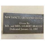 Brass plaque new sanctuary sound system 4 inches