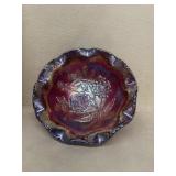 Carnival glass ruffle bowl with roses
