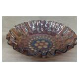 Carnival glass Ruffled glass coin dot bowl
