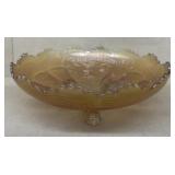 Carnival glass footed bowl