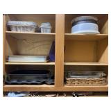 Baking pans, contents of cabinet