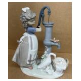Lladro girl at water pump, bathing, ducks,