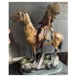 Mounted Indian chief bronze by Carl Kauba