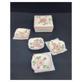 Floral hand-painted cigarette dish with ashtrays