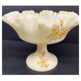 Fenton ruffled compote, hand-painted with daisies