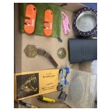 Knives, motorcycle, rattlesnake, eggs, flask
